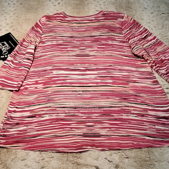 Onque Casual Pink White Petite Fit Striped Jewel Embellished 3/4 Sleeve Top NWT - Picture 6 of 8